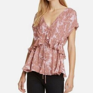 Diane Von Furstenberg Millie Metallic Chiffon Silk Drawstring Top
